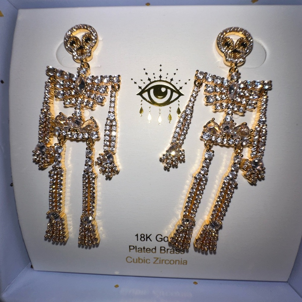 Gold Plated Skeleton Earrings with Cubic Zirconia